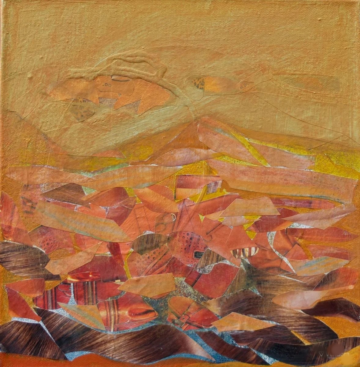 Tableau contemporain inspiré des symboles marins de la Grèce, exposé lors d’un cabaret musical à Paris